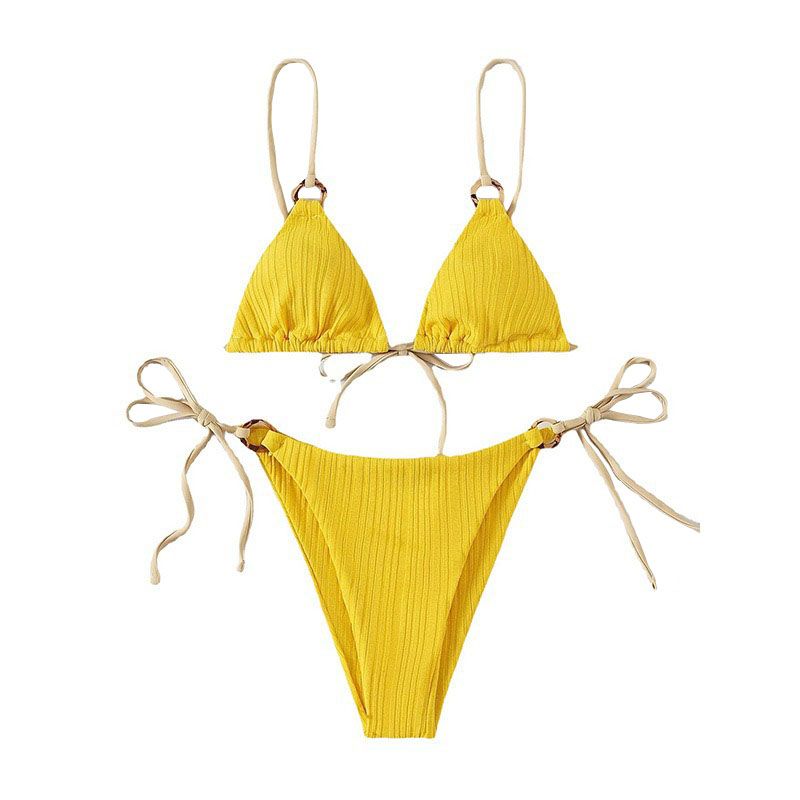 Wholesale High quality swimsuit women's split bikini two-piece set sexy solid color lace up swimsuit women