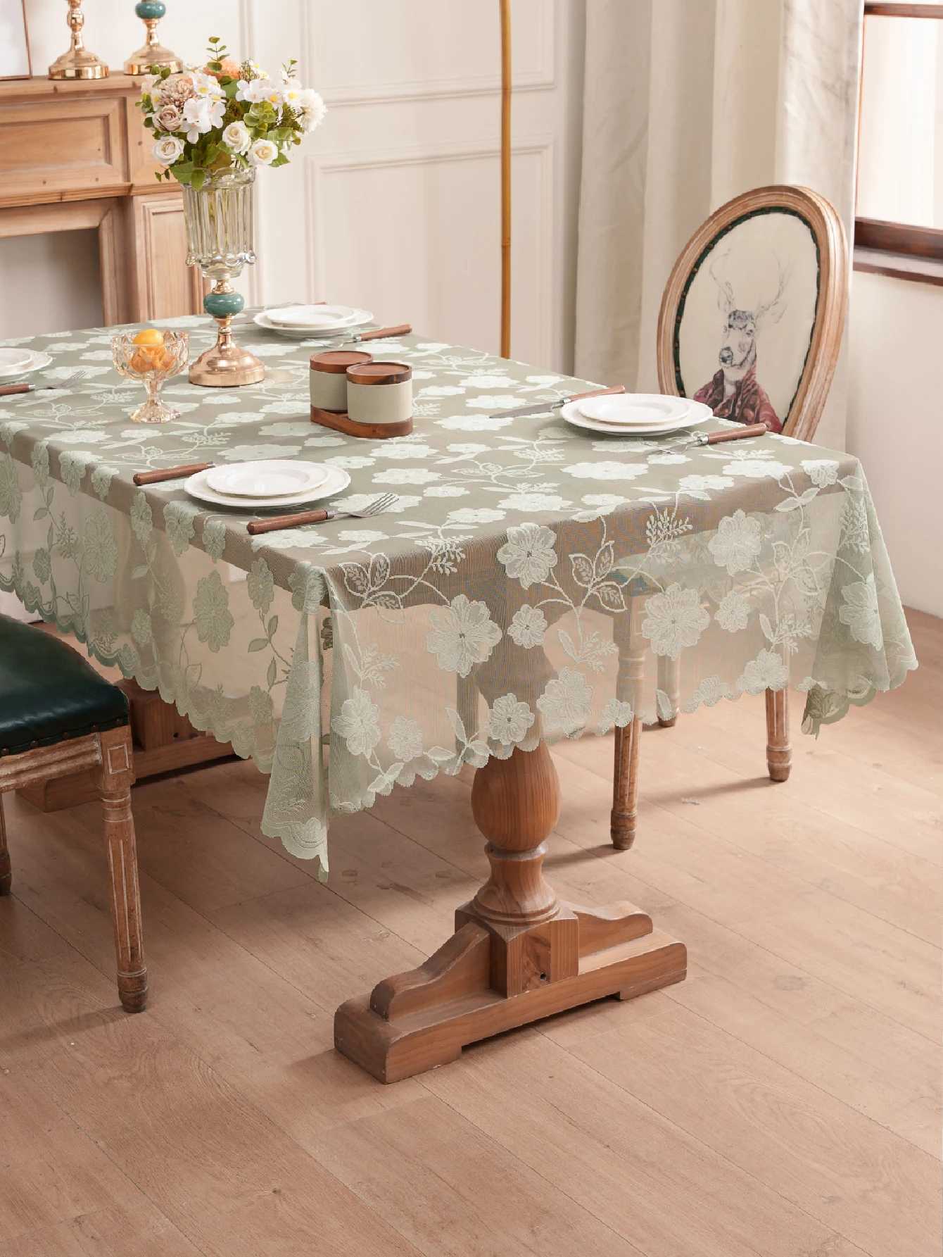Modern Minimst Small Rose Lace-Pressed Flower Luxury High-End Home Dining Tablecloth for Everyday Use C251122