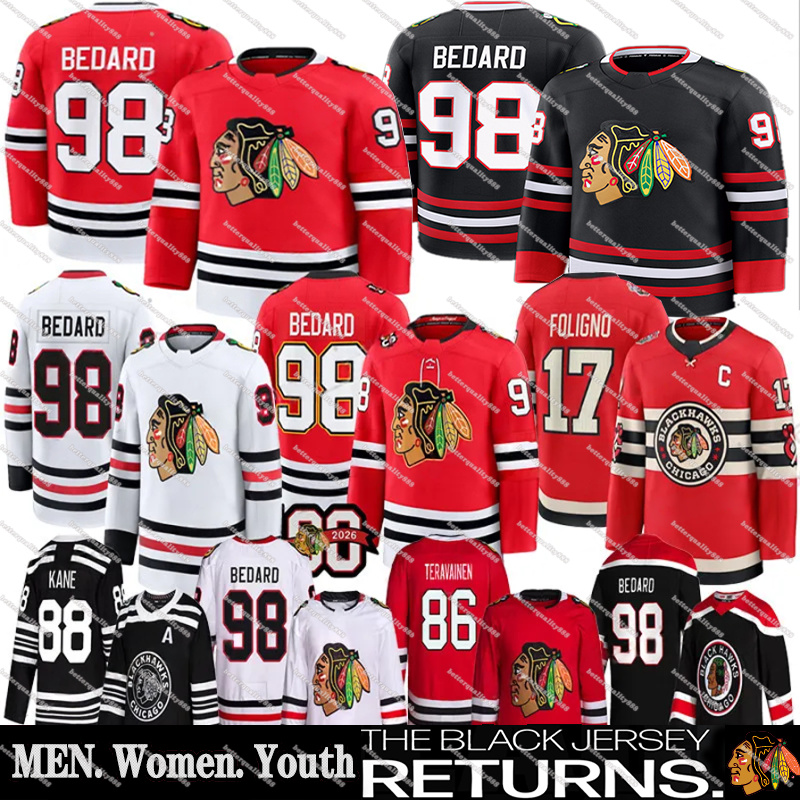 Chicago Blackhawkss Jerseys #98 Bedard #00 Griswold #86 Teravainen Jerseys Philipp Kurashev Petr Mrazek Seth Jones Hockey Jerseys
