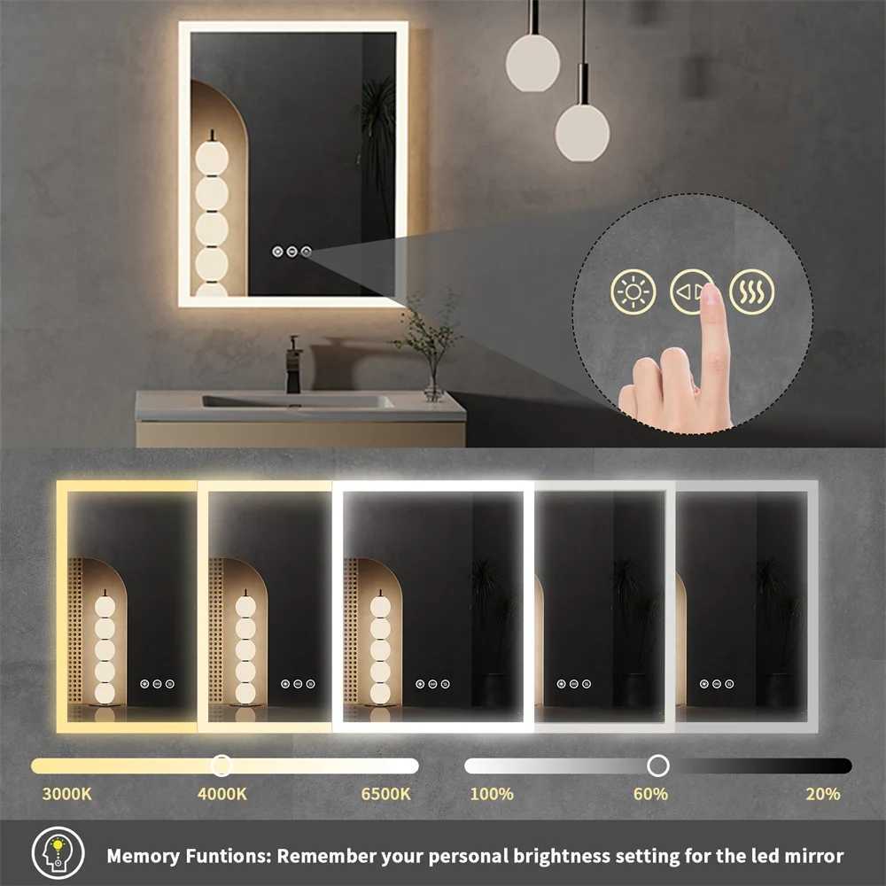 LUVODI LED Light Bathroom Mirror Wall Mounted Backlit Touch Mirror Dimmable Defog Vanity Makeup Mirror M251122