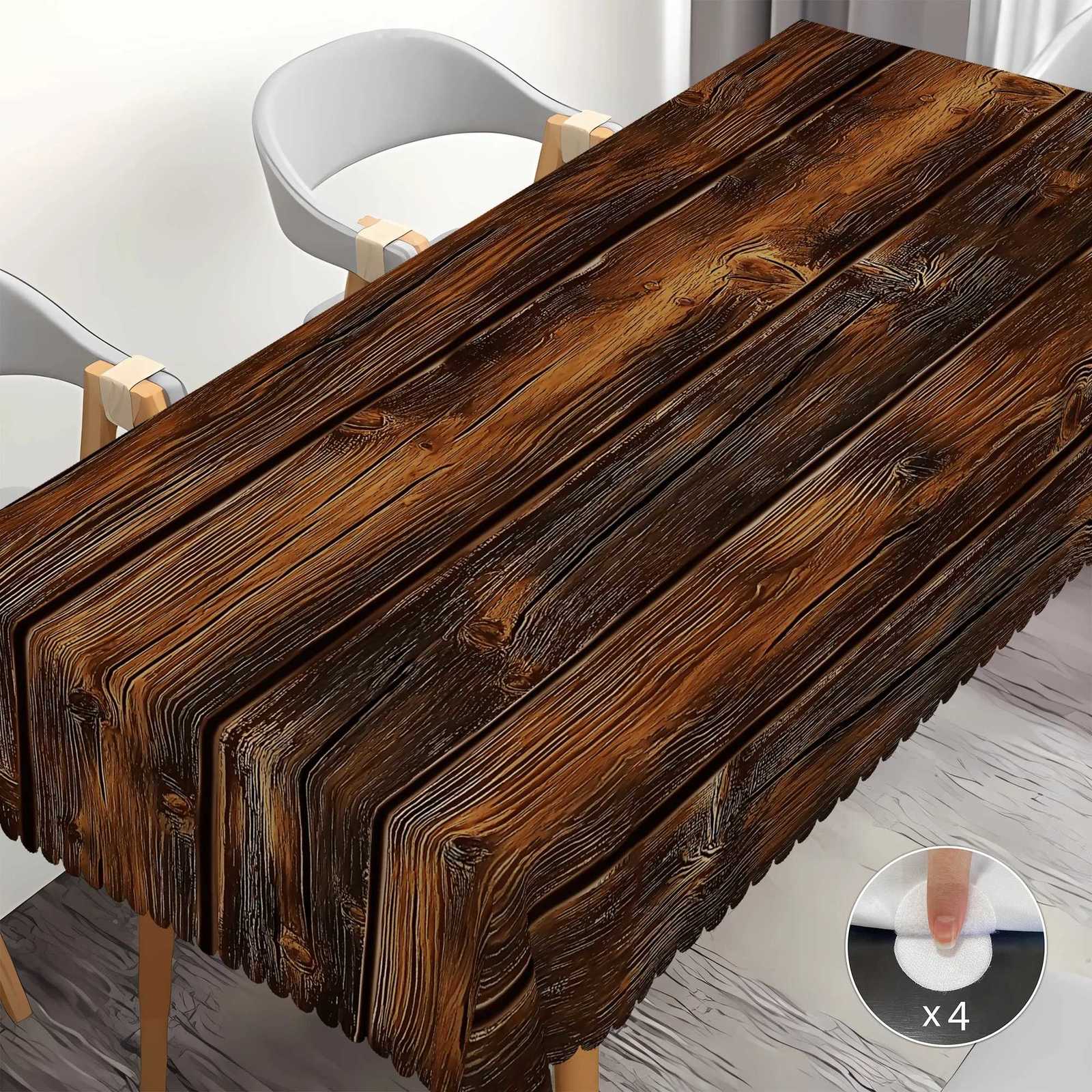 1pc Wood Grain Tribes Style Polyester Tablecloth with Scalloped Edge Suitable for Home Kitchen Decor Room Decoration C251122