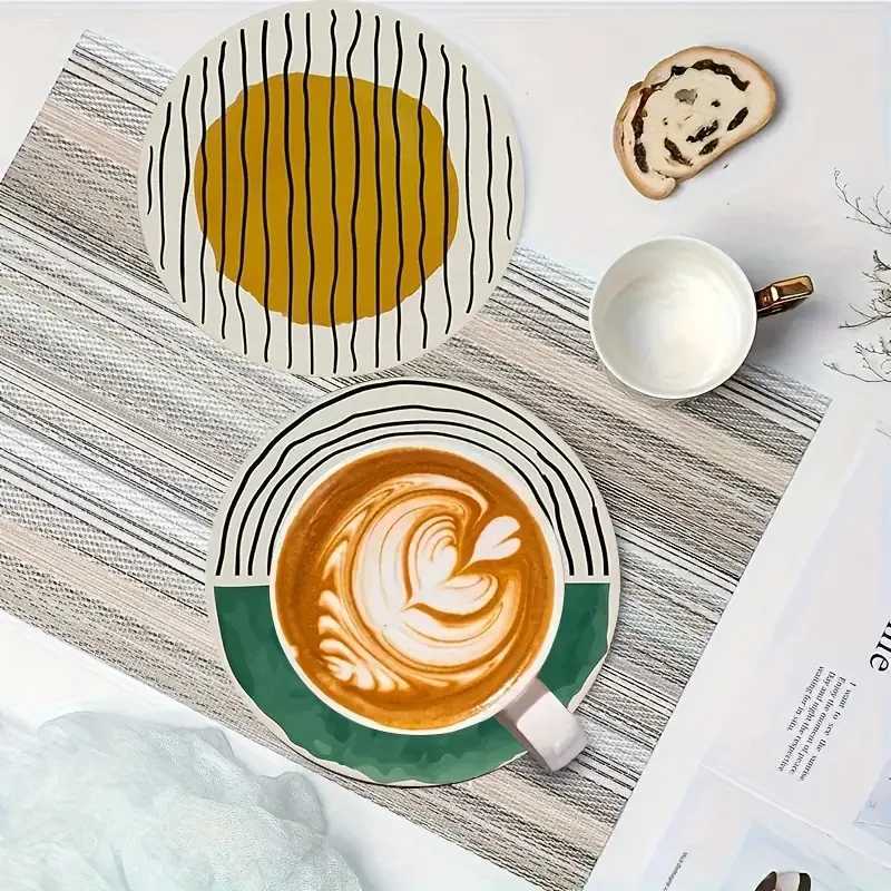 6 pieces/set of circular patterned wooden anti-slip coasters suitable for home offices and theme party decoration C251122