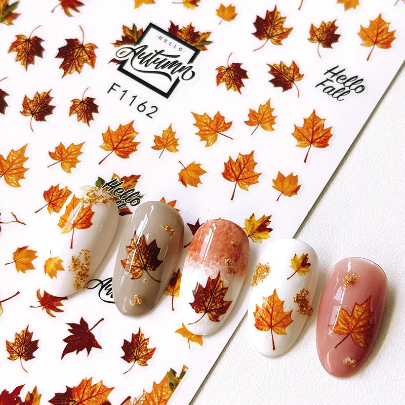 3d Stickers Autumn Winter Dry Red Gold Brown Maples Leaves Nail Art Decals For Nails Manicures Tips Decorations 251106