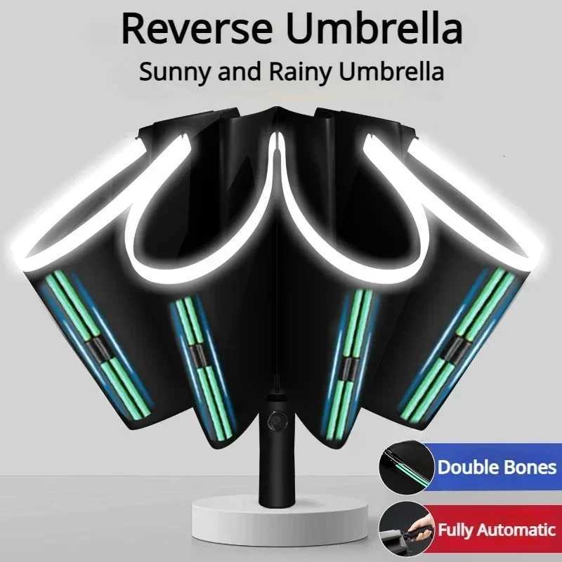 20 Bones Fully Automatic Reverse Folding Umbrella with Windproof Reflective Stripe UV UmbrellasM251122