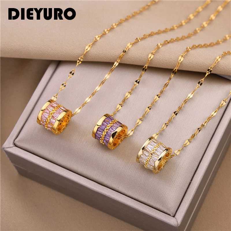 DIEYURO 316L Stainless Steel 3 Color Round Pendant Necklace Minimalist Style Beautiful Woman Jewelry Accessories On Neck 2021T251122