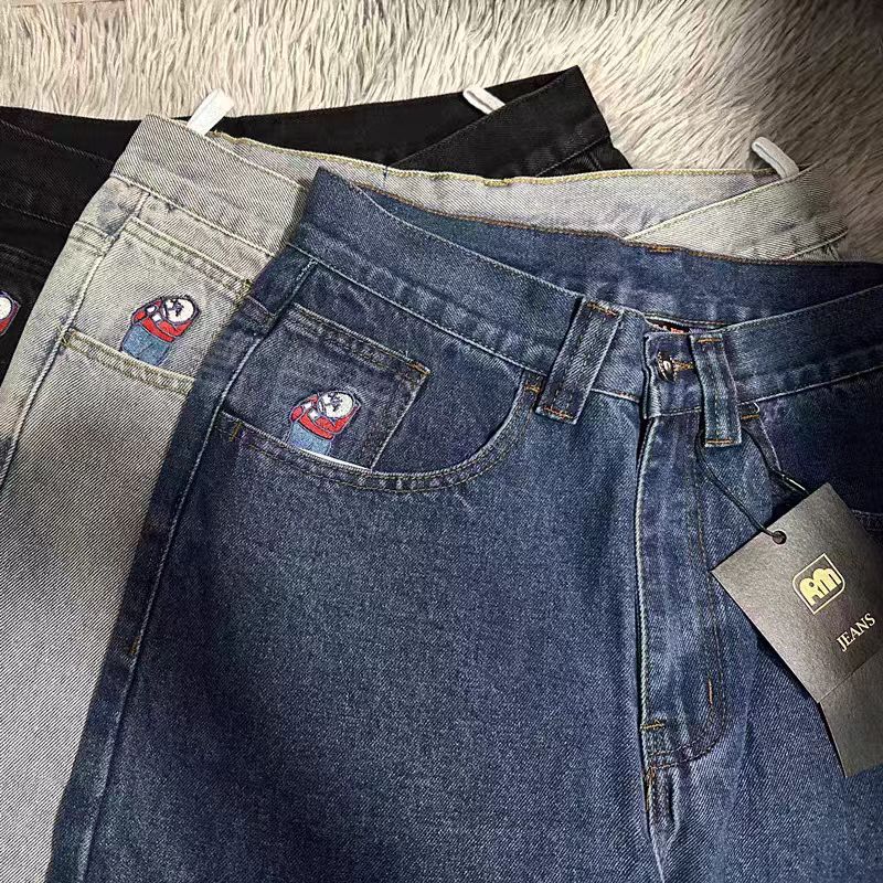 Men's Jeans Y2K PROTECT Letter Embroidery Washed Blue Baggy Men And Women brands jeans designer jeans men