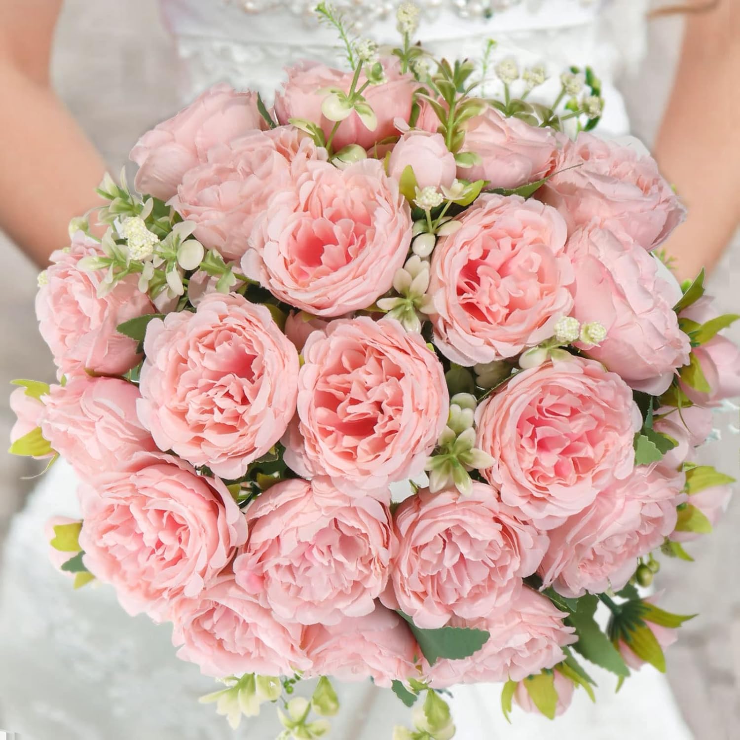 Hot Selling 10pcs/30cm Rose Pink Silk Bouquet Peony Artificial Flower 5 Big Head 4 Small Bud Bride Wedding Home Decoration