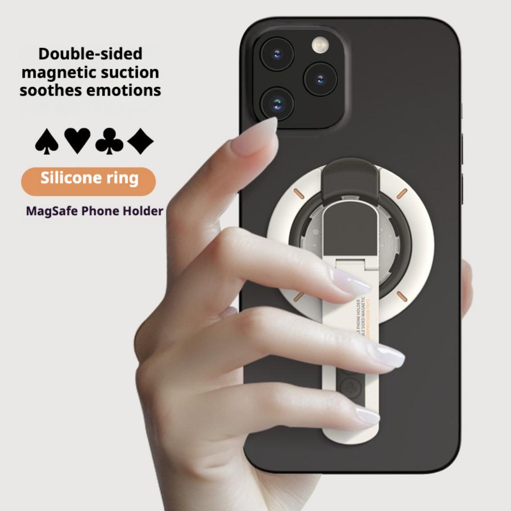 Creative new magnetic ring decompression rotary press mobile phone holder, night light magnetic force large anti-suction stable bracket