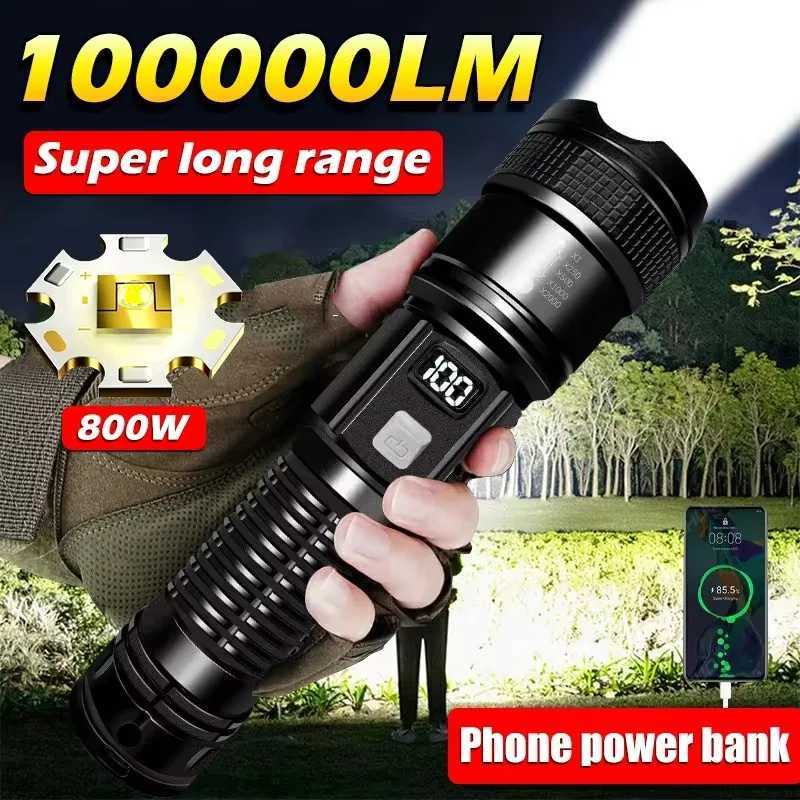 100000 LM Super Bright Long Range LED Flashlight Tactical Flashlight Outdoor Waterproof Flashlight Camping Defensa Lantern Torch C251122