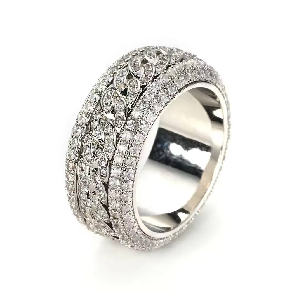 Rotatable Iced Out Spinning Cuban Link Ring Men Women 925 Sterling Silver VVS Moissanite Bling Ring Luxury Hip Hop Promise Ring