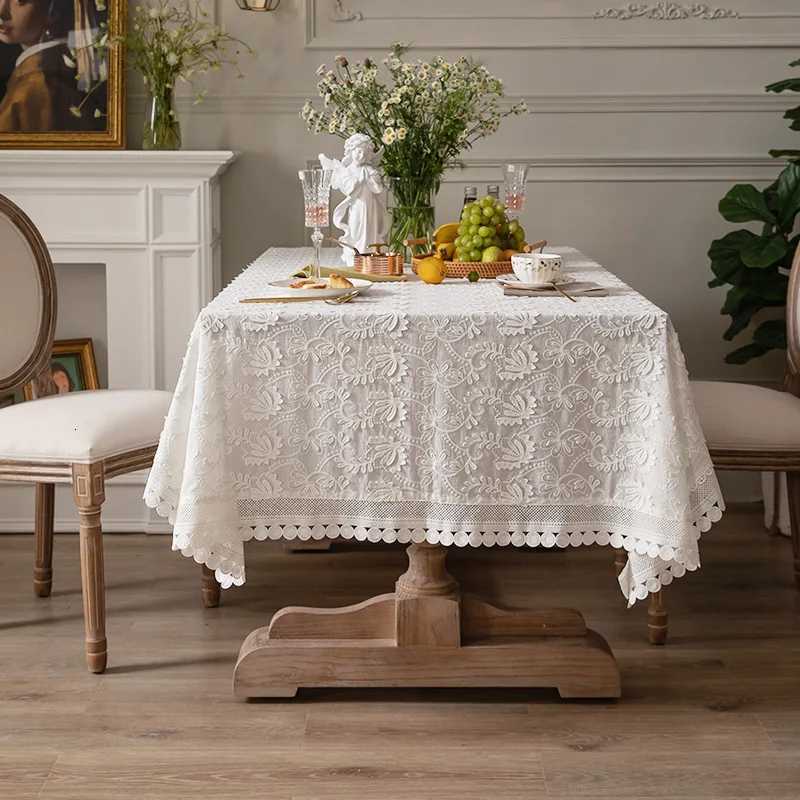 Luxury Embroider White Lace Tablecloth for Wedding Party Living Room Bedroom Table Cloth American Table Decoration C2511225