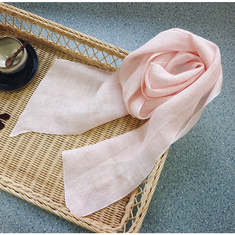 K470 100% pure linen solid color scarf Spring and summer new light breathable fashion all-match scarf small neck scarf for women