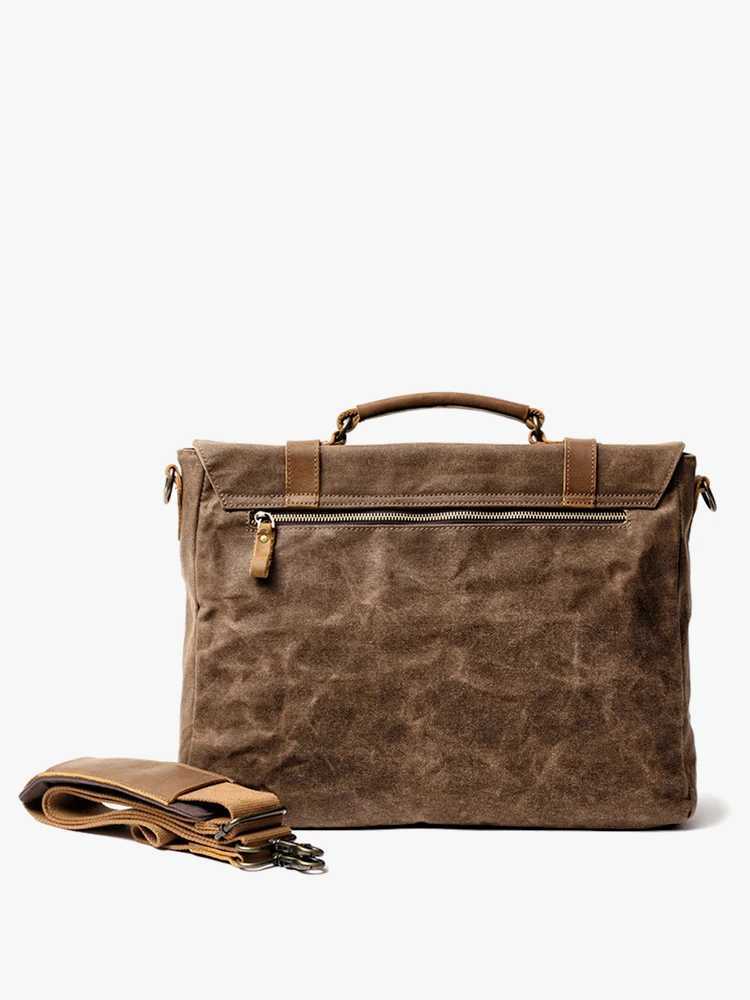 Oil wax canvas handbag mens waterproof shoulder bag retro canvas leather briefcase 14 inch laptop messenger bag W250422