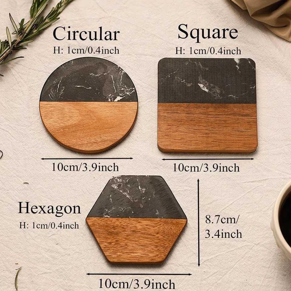 Custom Personzed Text Creative Marble Splicing Wood Coaster Insulation Light Luxury Fashion Decoration Home Accessories Gifts C251122