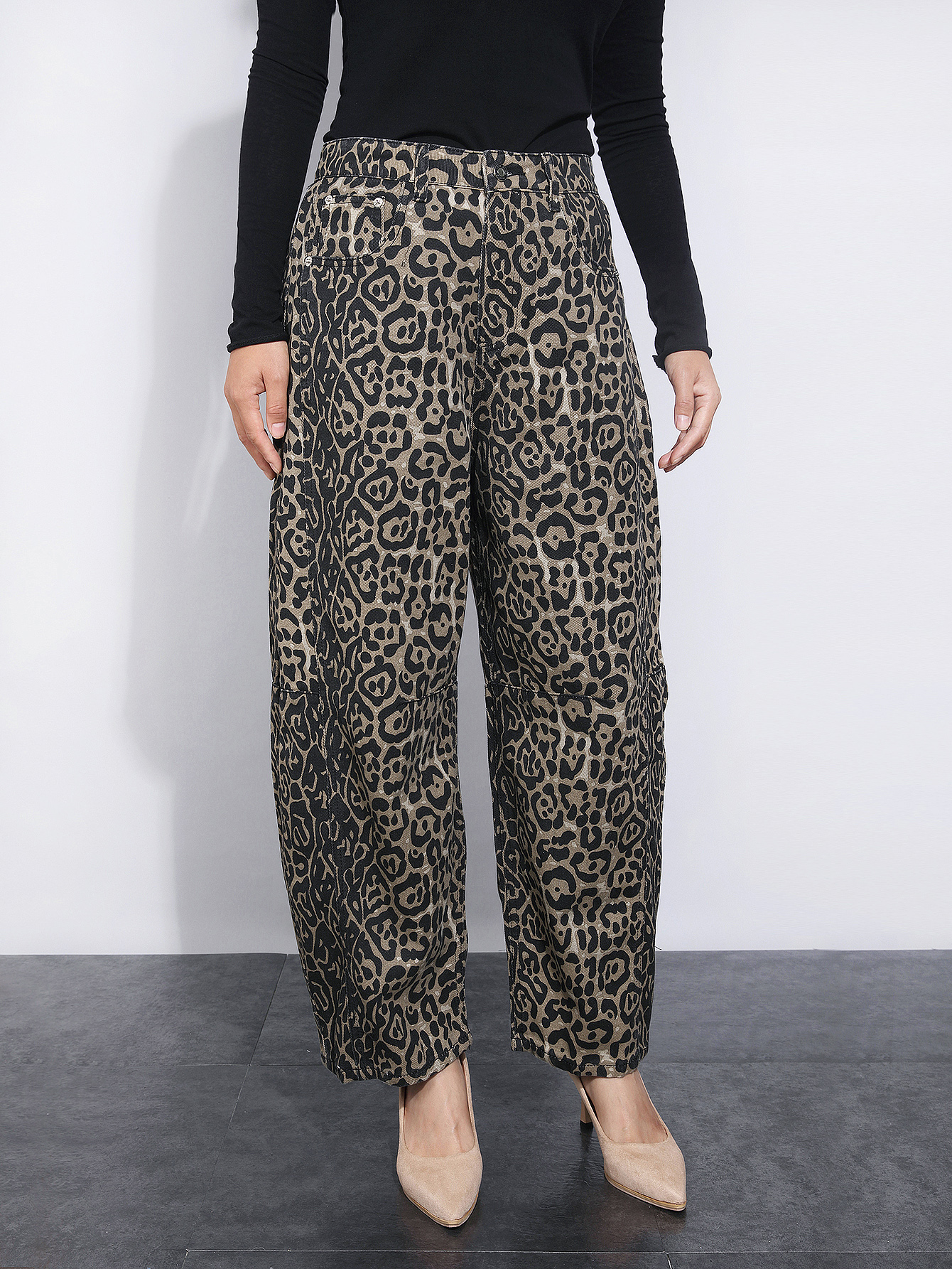 2025 New leopard print non-elastic trendy American pure cotton retro curved jeans for women---tg0021