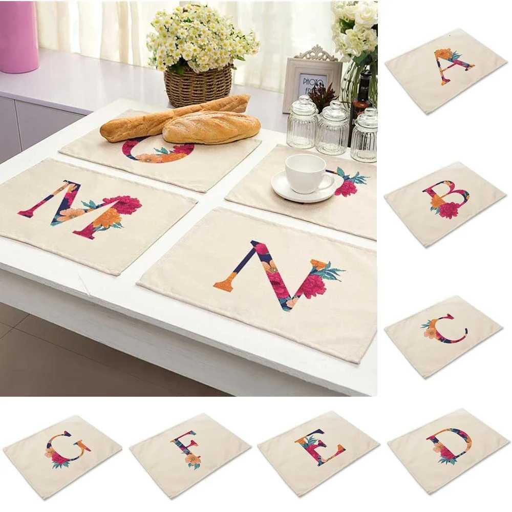 2pcs Flower 26 Initial Name Letter Cotton Linen Pad Dining Table Mats Cup Mat Pattern Kitchen Placemat 3040cm HomeDecor C251122