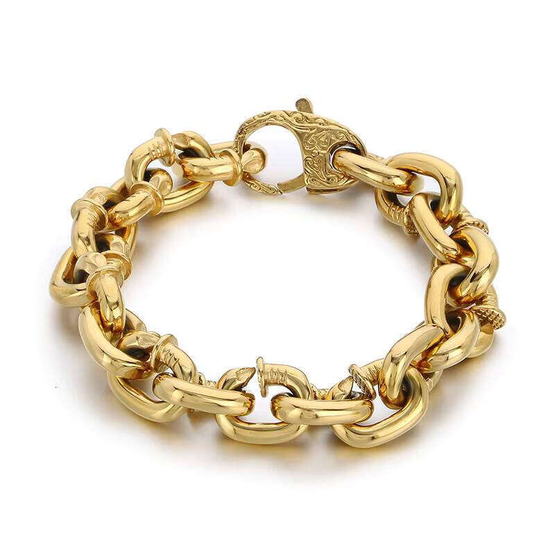 Personality Domineering 15mm Necklace Punk Design Square Rivet sterling silver Men's Bracelet