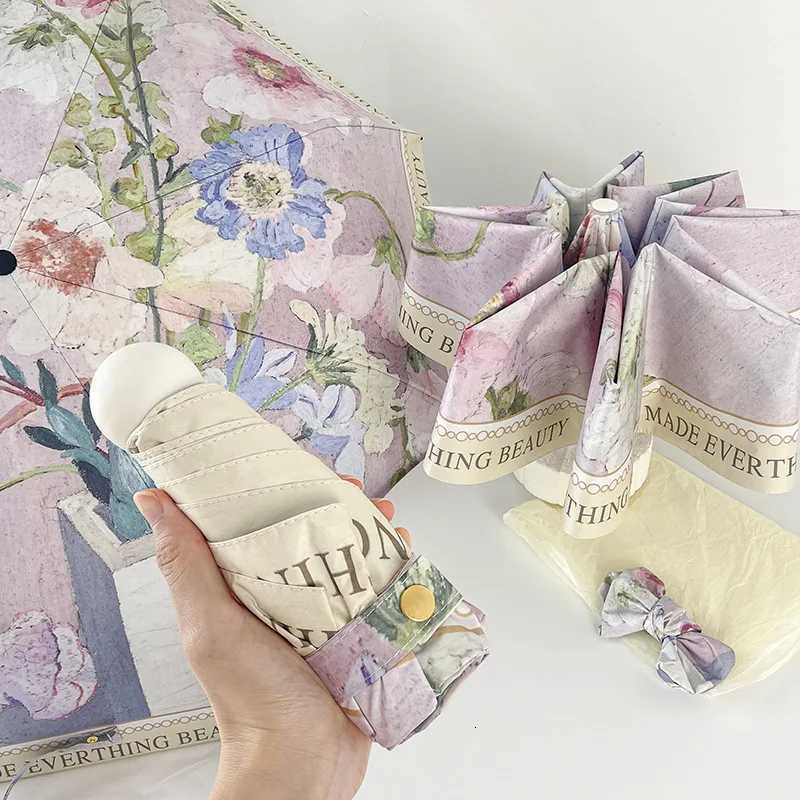 High-looking Retro Oil Painting Umbrella for Women Sunny or Rainy Sun Protection UV Protection Fully Automatic SunshadeM251122