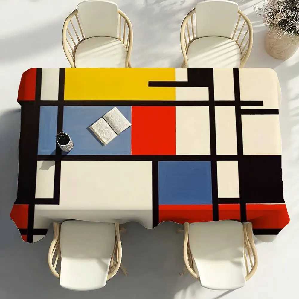 Abstract Geometric Mondrian Print Table Cloth Party Decor Dining Room Home Kitchen Patios Waterproof Stain-Proof Table Cloth C251122