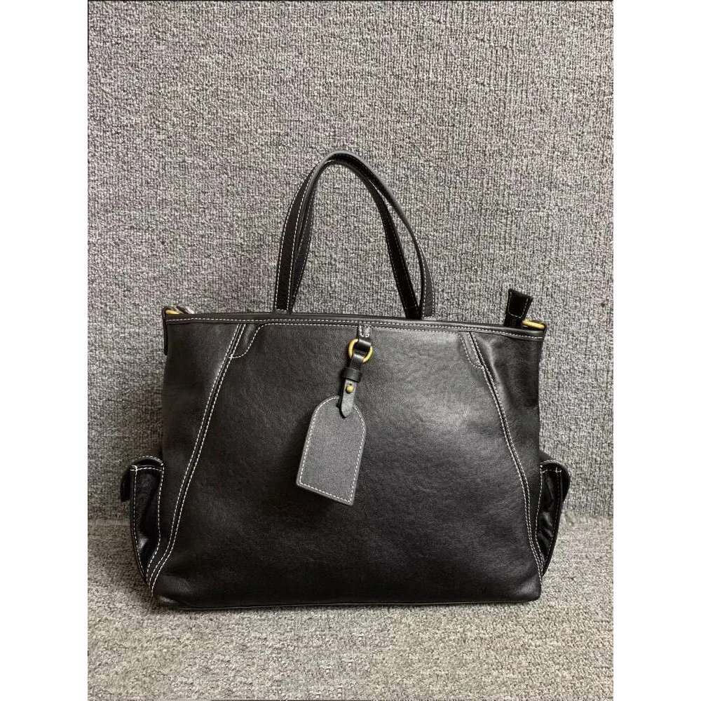 Designer Office Ladies Solid Color Cowskin Genuine Leather Tote Handbag Zipper Fashion Single Shoulder Bag Women Crossbody Bags Bag