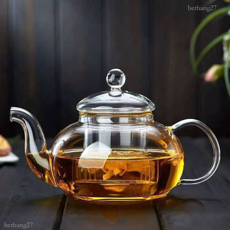 400/600/1000ml Clear Glass Teapot With Removable Infuser Tea Pot Stovetop Safe Loose Leaf And Blooming Tea Maker Heat-resistant 240828
