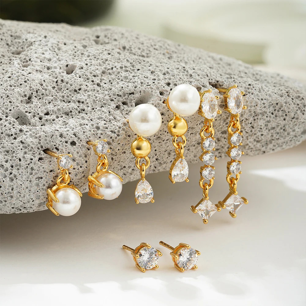 Dainty Zircon Small Stackable 14k Gold Plated Earring Set Suitable for Women Multi Perforated Paper Boxes Hug Ring Earrings Jewelry 250415