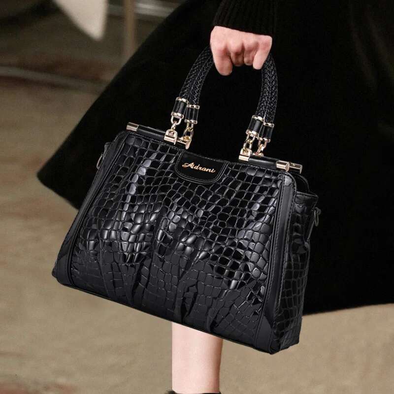 Crocodile Print Top Handle Bag Real Casual Tote Elegant Women Handbags Purses Genuine Leather Bag