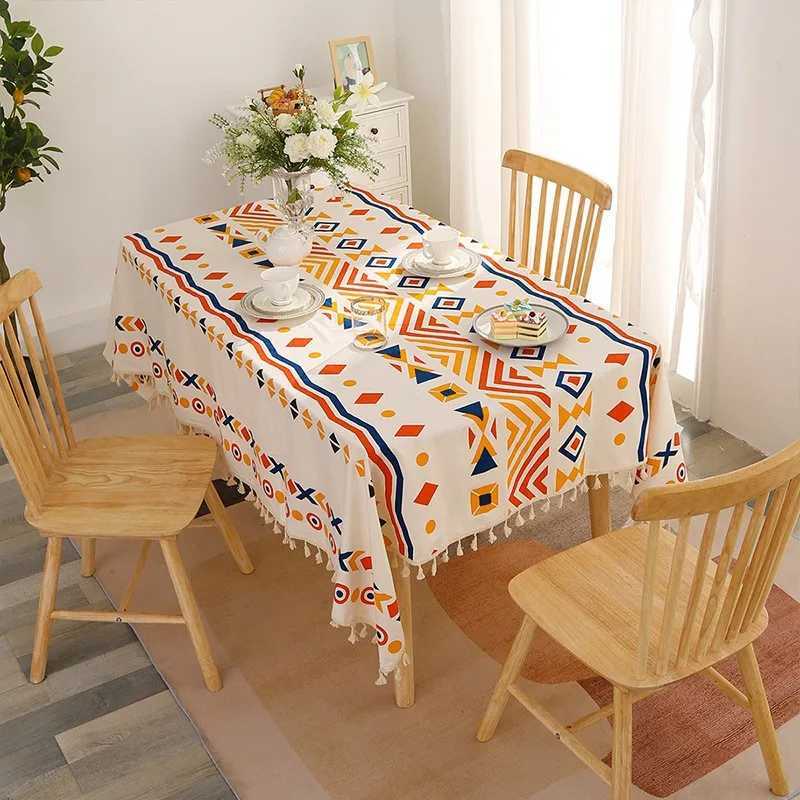 Geometric cotton linen texture tablecloth suitable for living room coffee table dining table fabric C251122