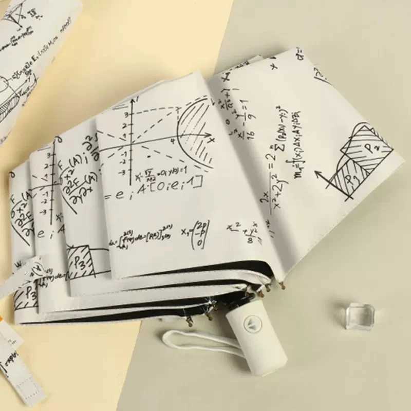 Children Automatic Umbrella Mathematical Formula Folding Umbrellas Black Coating Anti UV Umbrella Middle School Student UmbrellaM251122