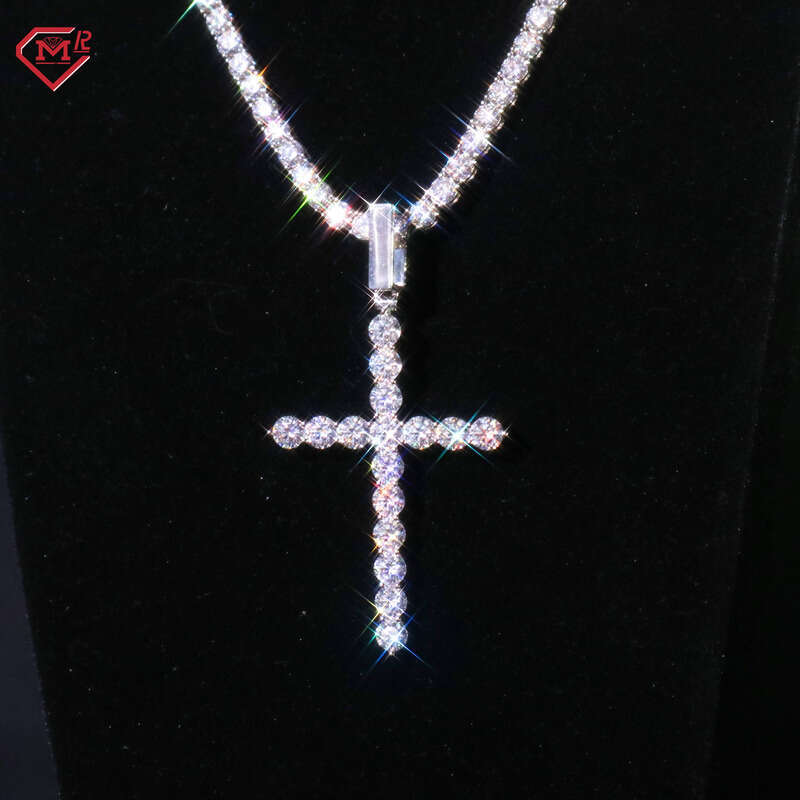 Super Sparkling Cross Sterling Sier Hiphop Vvs Silicon Stone Pendant