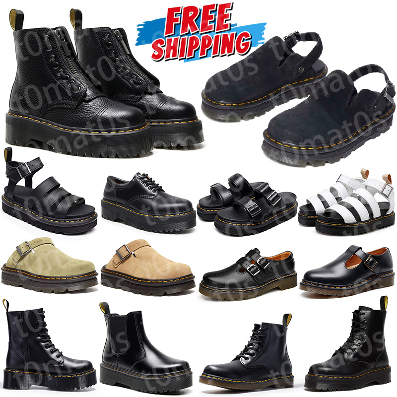 Free Shipping doc marteens designer Boots for mens womans platform sandals slides sliders black white leather slide mens womens outdoor shoes
