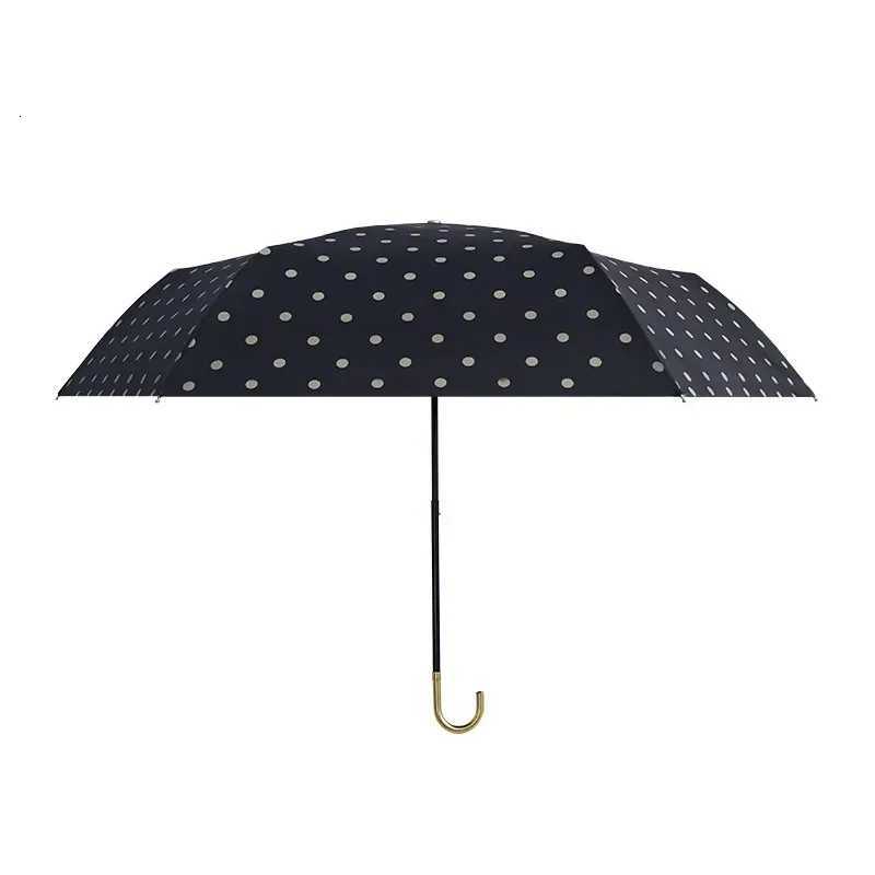 Vintage Polka Dot UV Folding Umbrella Rainproof Sun Rain Gear Compact Sunscreen Outdoor Travel Sun Protection Parasol UmbrellaM251122