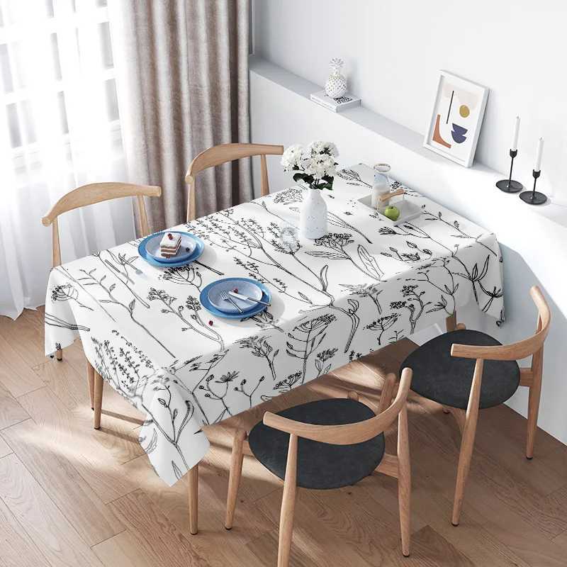 Vintage Floral Tablecloth Set ic White Flower Print Table Linens for Dining Room Decoration Protection Cover with 16cm Edge C251122
