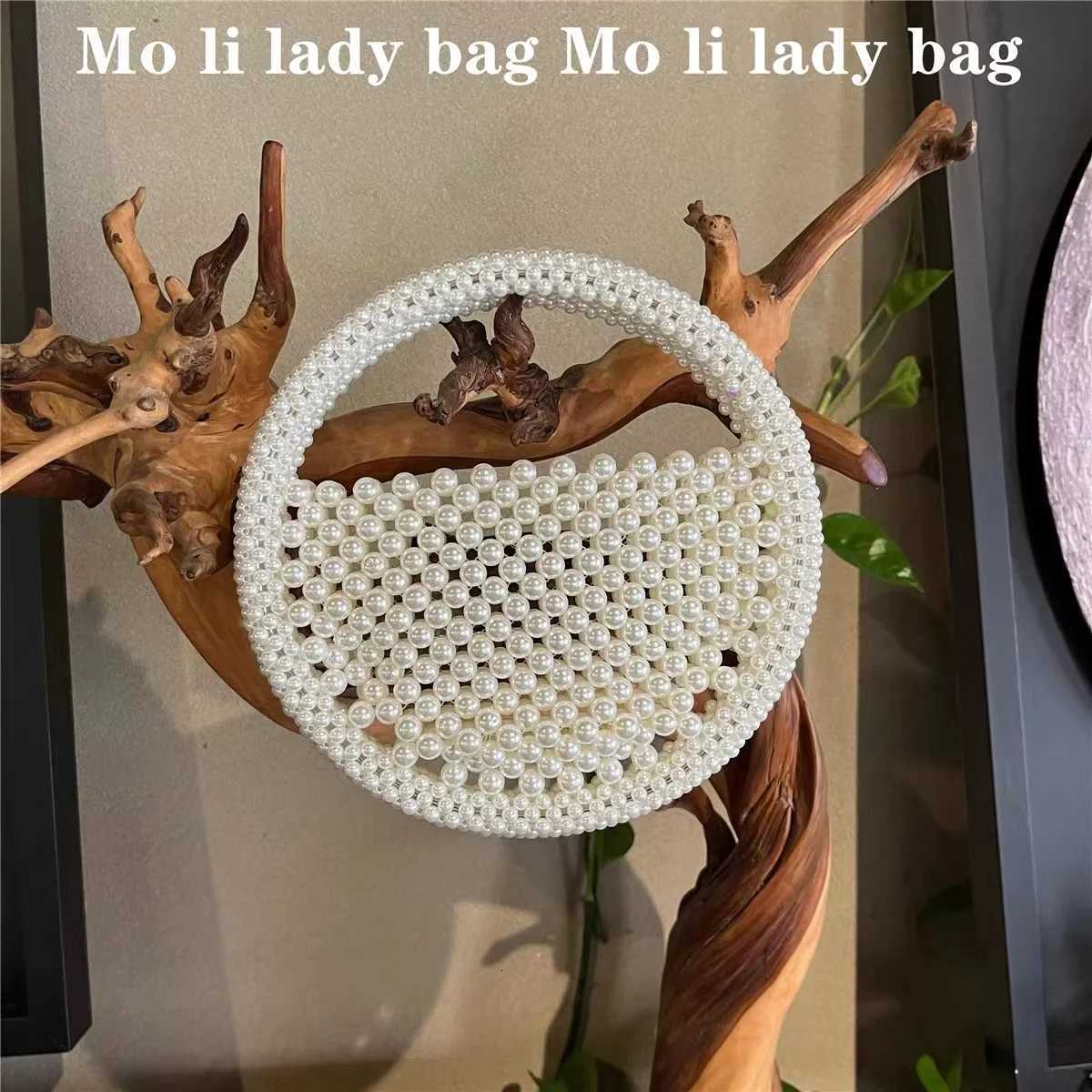 Shiny Beads Beading Woven Handmade Circular Bag Women Fashion Handbag Hollow Out Casual Bag Female Shoulder Bag Mobile Phone Bag K251121