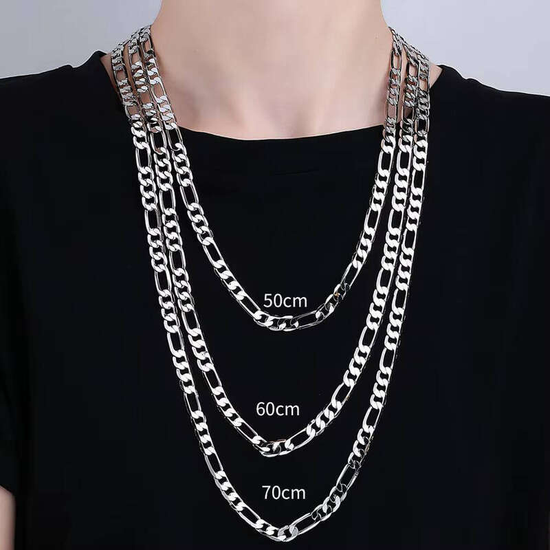 2025 Men's Waterproof Cuban Figaro Chain Necklace Fashion Gold-Plated Zinc sterling silver Christian Gift