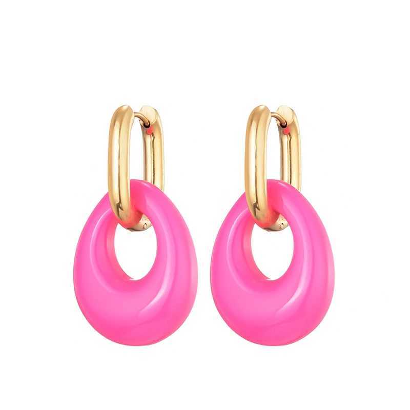 New hollow oval resin acrylic candy color pendant earrings suitable for women gold stainless steel ear buckles womens jewelryXJ250421