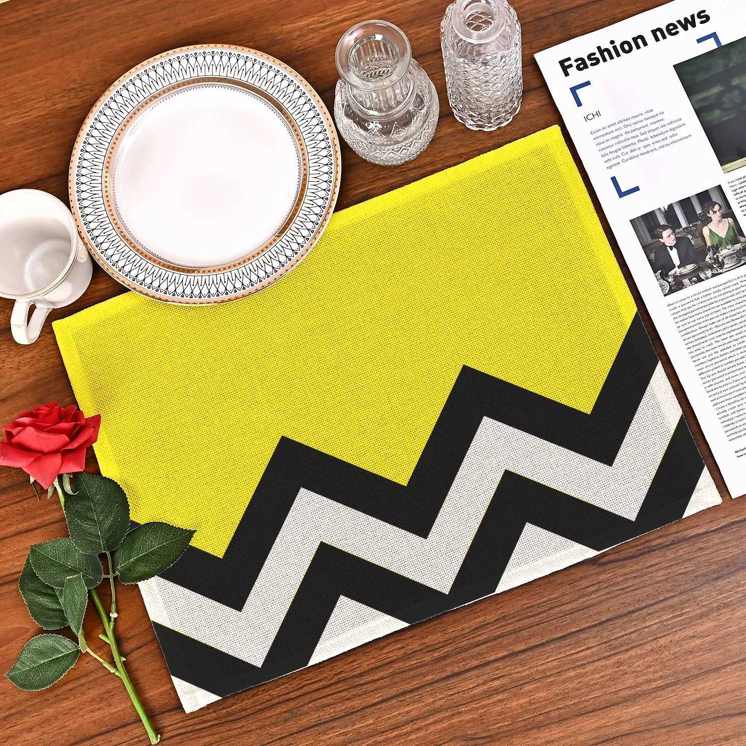 Simple Geometric Gray And White Green Gold Color Placemat Dining Table Mat Non-slip Kitchen Plate Mat Bowl Coaster Deco C251122