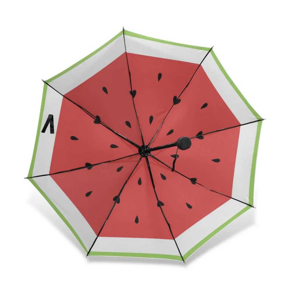 Summer Watermelon Pattern Umbrella Female Automatic Clear Folding Umbrella Rain Women Plant Elegant lady GiftsM251122
