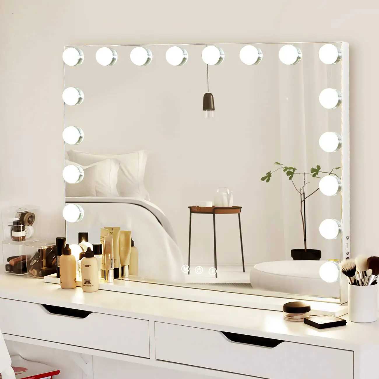 Large Hollywood Makeup Mirror 18 LED Bulbs Vanity Mirror with Protective Power Outlet USB Charging Port 3 Color Lighting Modes M251122