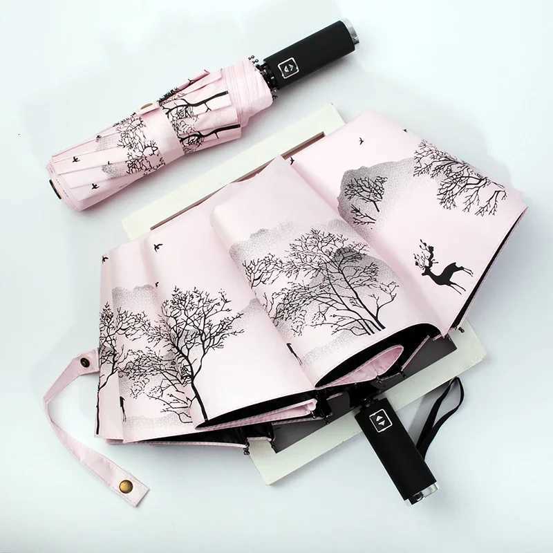 Automatic Double Sunny Umbrella Large Sunshade Sunblock Folding Retro Oil Painting UmbrellaM251122