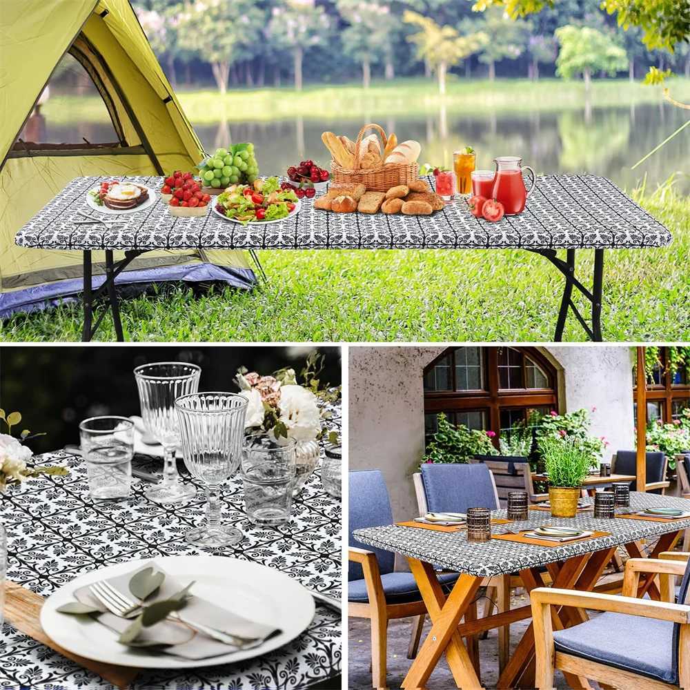 Homaxy Rectangle Vinyl Table Cloth Elastic Fitted Tablecloth Waterproof Plastic Table Covers Fold Tables Picnic Camping Outdoor C251122