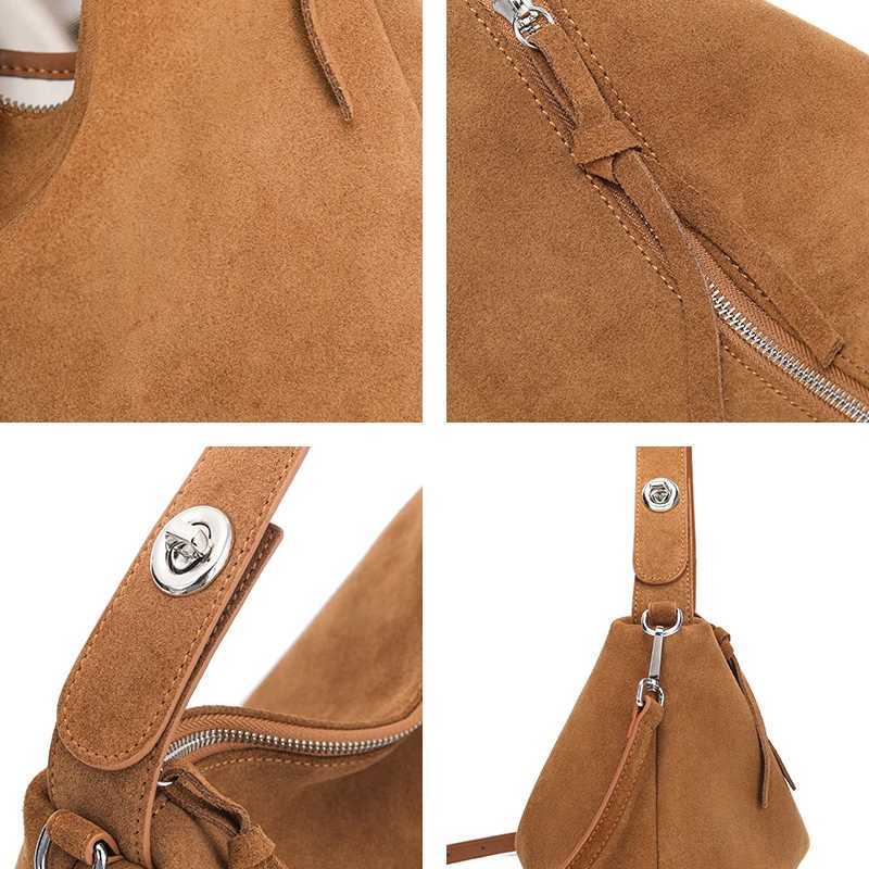Fashion Autumn Winter Big Boston Tote Soft Matte Suede Cow Leather Womens Handbag Shoulder Crossbody Bag For Women Grey BrownT251122