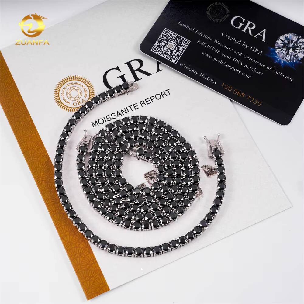 Instock Black Moissanite 925 Silver Tennis Necklace VVS Hip Hop Iced Out Jewelry Fashion Tennis Chain Bracelet