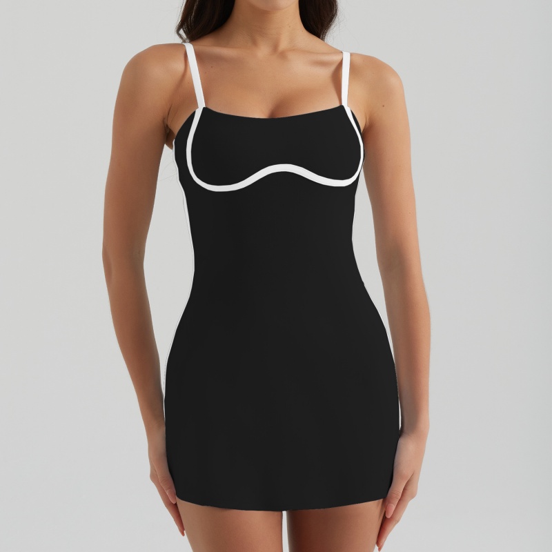 Stripe Color-blocking Sexy Sling Yoga Tennis Skirt Light And Breathable Outdoor Golf Sports Anti Wardrobe Malfunction Sports Dress