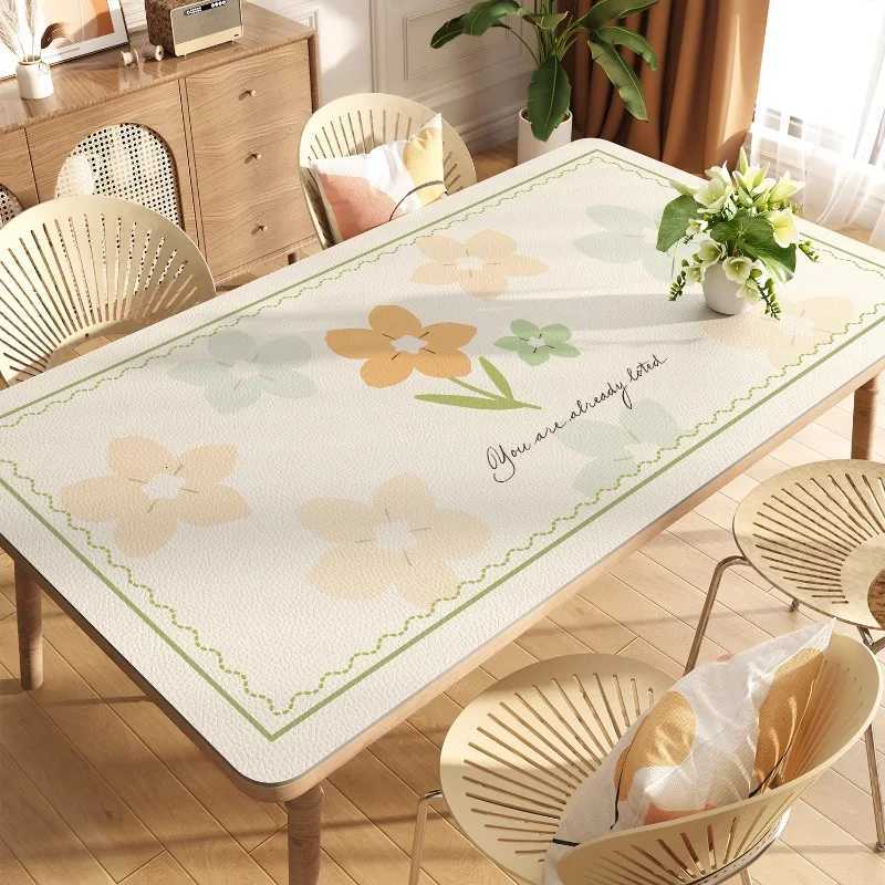Insulated dining table mat oil resistant waterproof no wash tablecloth light luxury leather tabletop coffee table mat C251122