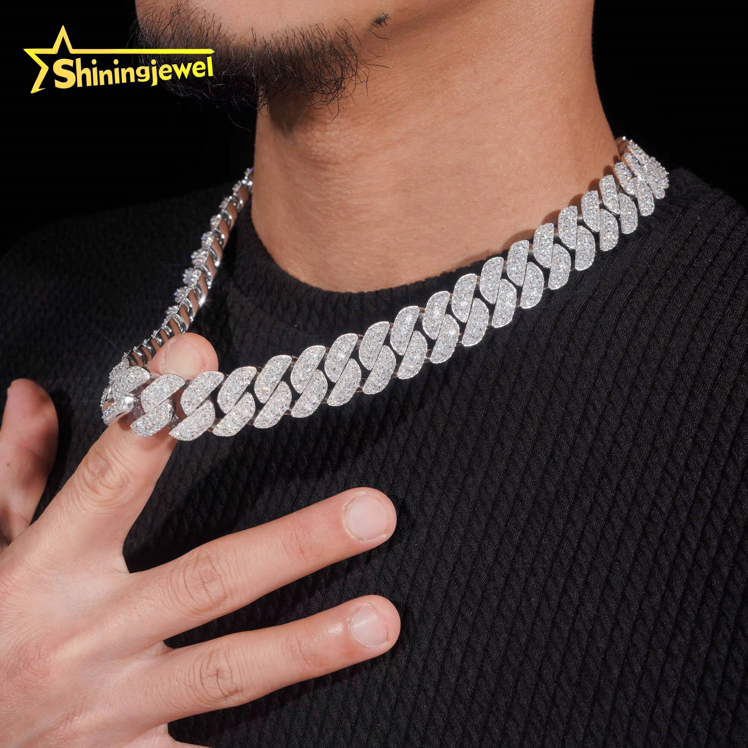 Hot Sale 10mm 13mm 15mm 18mm 3Rows 925 Silver Moissanite Diamond Cuban Chain VVS Chain Hip Hop Men Cuban Link