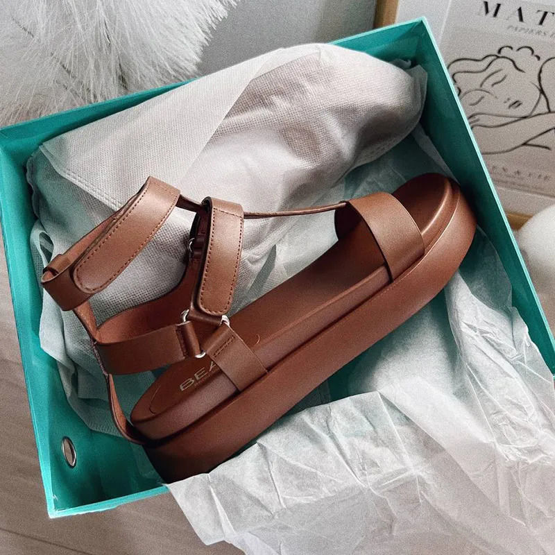 BeauToday Summer Gladiator Sandals Womens Calfskin Leather Open Lace TBar Hook and Loop Handmade Shoes 07130 250421BJ - view 6