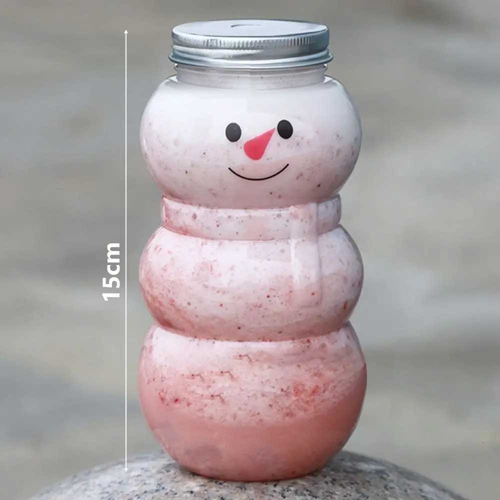 10pcs 500ML Cute Snowman Cold Drink Juice Cup Sweet Jar Box Thick Plastic Christmas Candy Jars Snacks Storage Bottle With Lids X251122