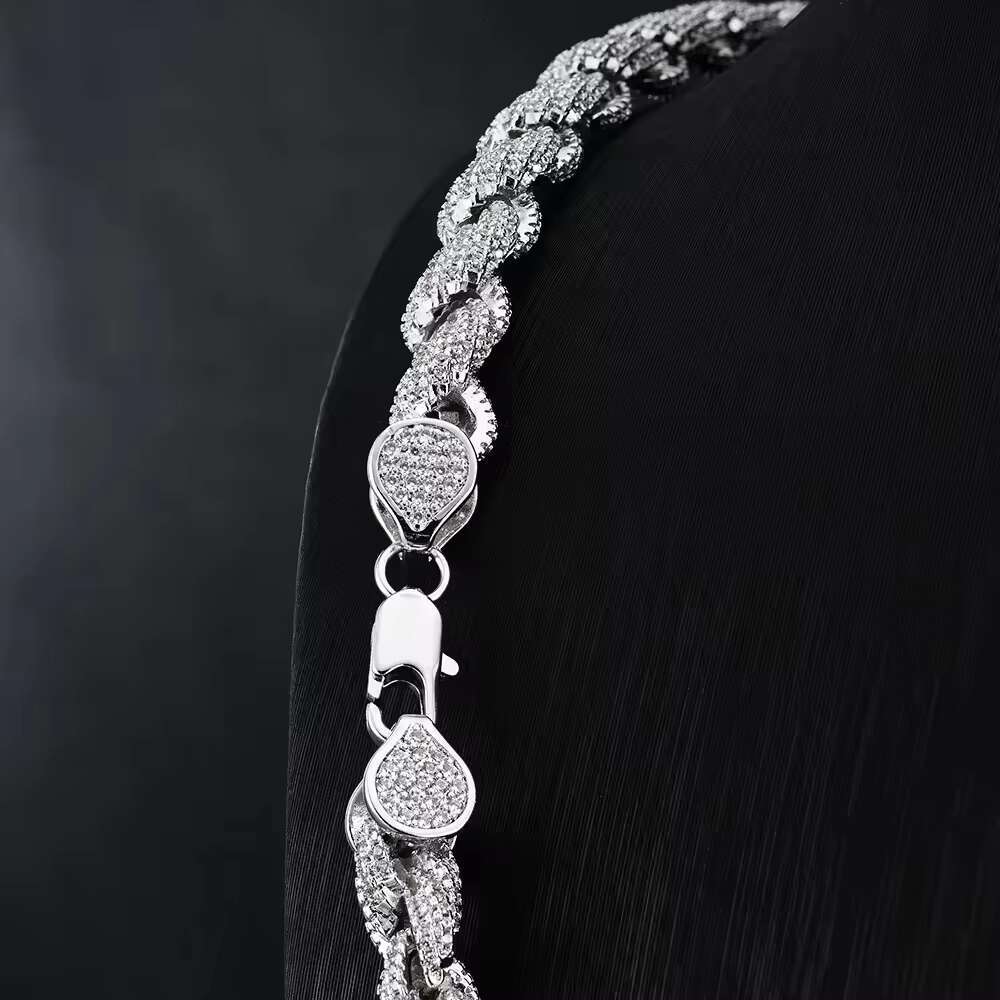 Gra Certificate Factory Price Custom Rapper Big 8mm 925 Sterling Silver Full Iced Out Moissanite Twist Rope Chain for Men