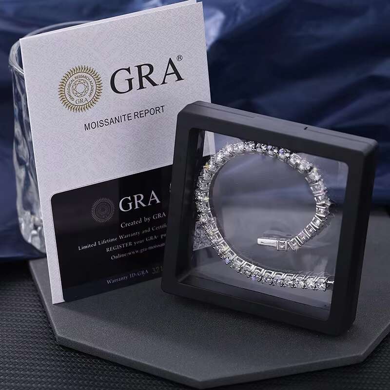 925 Sterling Silver Full Diamond Jewelry GRA Certificate Eternity Moissanite Tennis Bracelet for Women